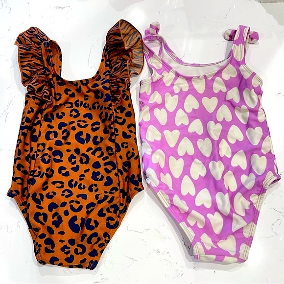 CAT & JACK | Toddler Girls One-Piece Swimsuit Duo | Heart & Animal Prints | 2T - Picture 3 of 10